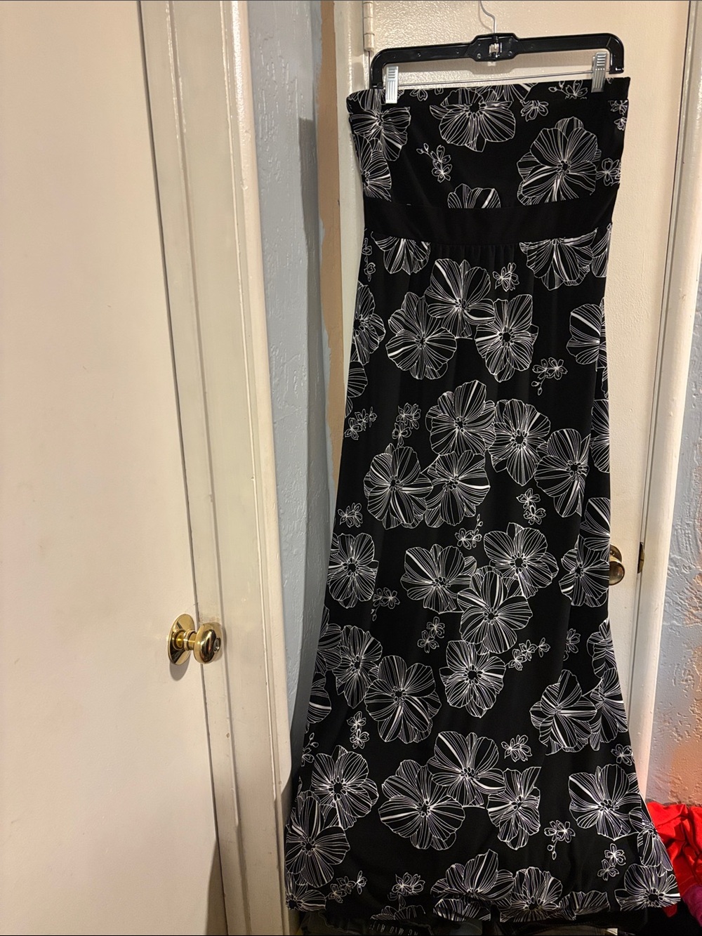 White House Black Market Black Strapless Floral Maxi Dress
